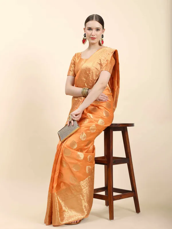 Orange_Organza_Silk_With_Beautiful_Gold_Zari_Weaving_With_Rich_Pallu_Saree