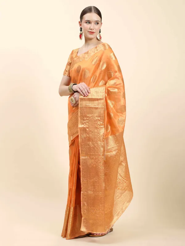 Orange_Organza_Silk_With_Beautiful_Gold_Zari_Weaving_With_Rich_Pallu_Saree