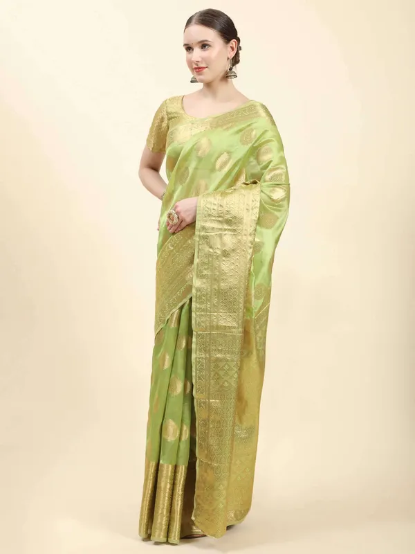 Parrot_Green_Organza_Silk_With_Beautiful_Gold_Zari_Weaving_With_Rich_Pallu_Saree
