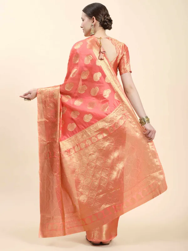 Peach_Organza_Silk_With_Beautiful_Gold_Zari_Weaving_With_Rich_Pallu_Saree