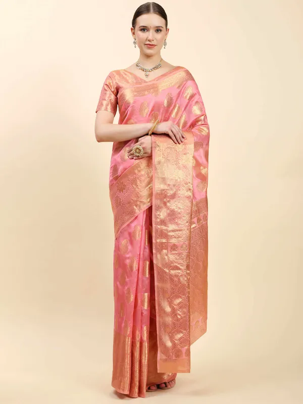 Light_Pink_Organza_Silk_With_Beautiful_Gold_Zari_Weaving_With_Rich_Pallu_Saree