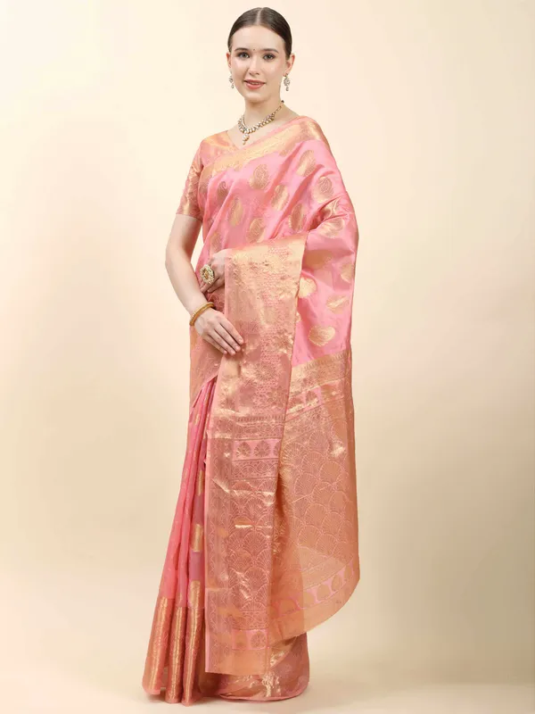 Light_Pink_Organza_Silk_With_Beautiful_Gold_Zari_Weaving_With_Rich_Pallu_Saree