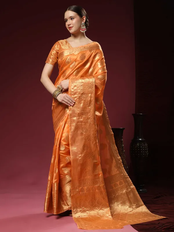 Orange_Organza_Silk_With_Beautiful_Gold_Zari_Weaving_With_Rich_Pallu_Saree