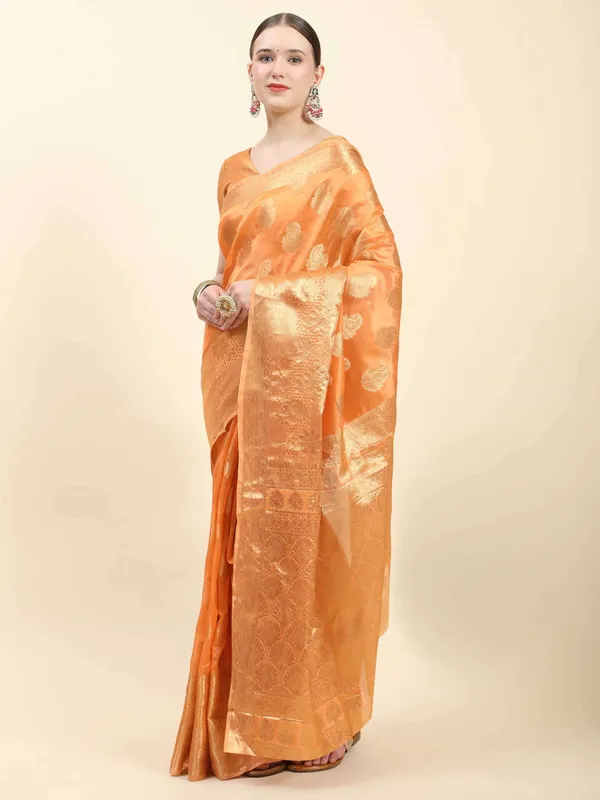 Orange_Organza_Silk_With_Beautiful_Gold_Zari_Weaving_With_Rich_Pallu_Saree