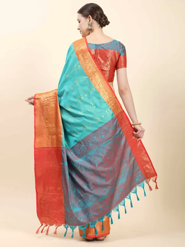 Peacoke_Blue_Soft_Kanjivaram_Rich_Pallu_Self_Jacquard_Weaving_With_Gold_Zari_Saree