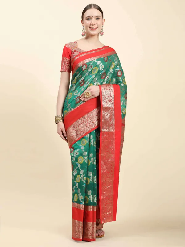 Olive_Greem_Pure_Lichi_Silk_With_Beautiful_Gold_Zari_Weaving_With_Heavy_Rich_Pallu_Saree