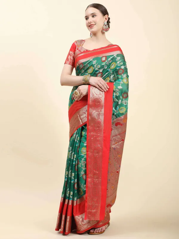 Olive_Greem_Pure_Lichi_Silk_With_Beautiful_Gold_Zari_Weaving_With_Heavy_Rich_Pallu_Saree