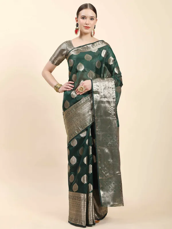 Dark_Green_Organza_Silk_With_Beautiful_Gold_Zari_Weaving_With_Rich_Pallu_Saree