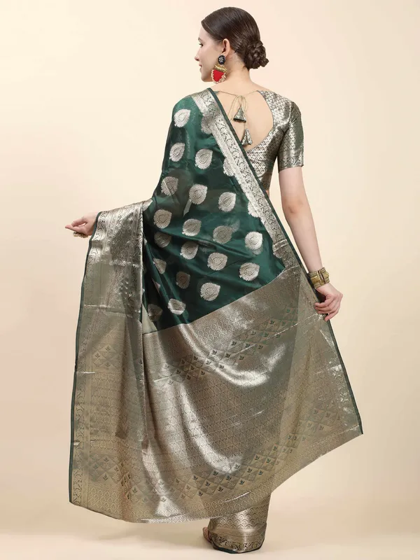 Dark_Green_Organza_Silk_With_Beautiful_Gold_Zari_Weaving_With_Rich_Pallu_Saree