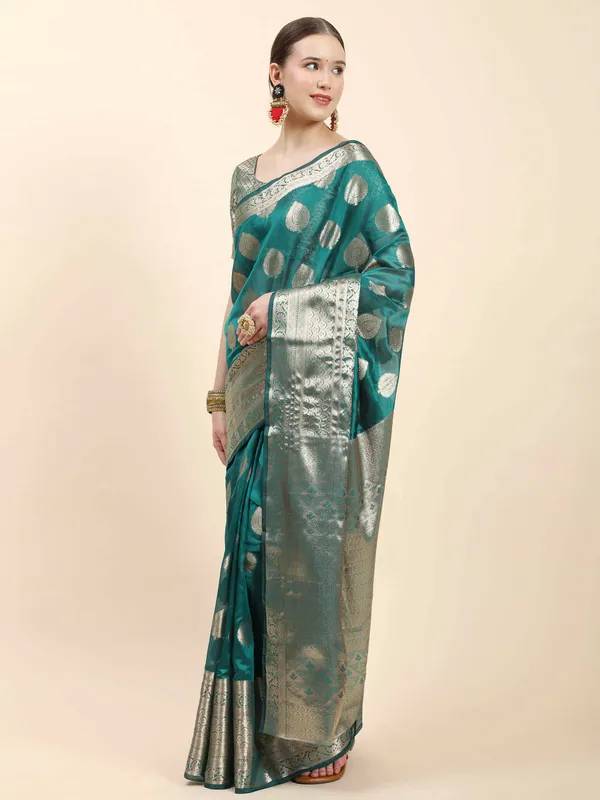 Teal_Blue_Organza_Silk_With_Beautiful_Gold_Zari_Weaving_With_Rich_Pallu_Saree