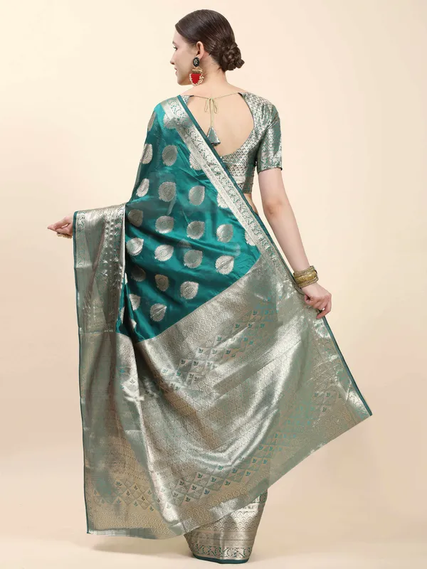 Teal_Blue_Organza_Silk_With_Beautiful_Gold_Zari_Weaving_With_Rich_Pallu_Saree
