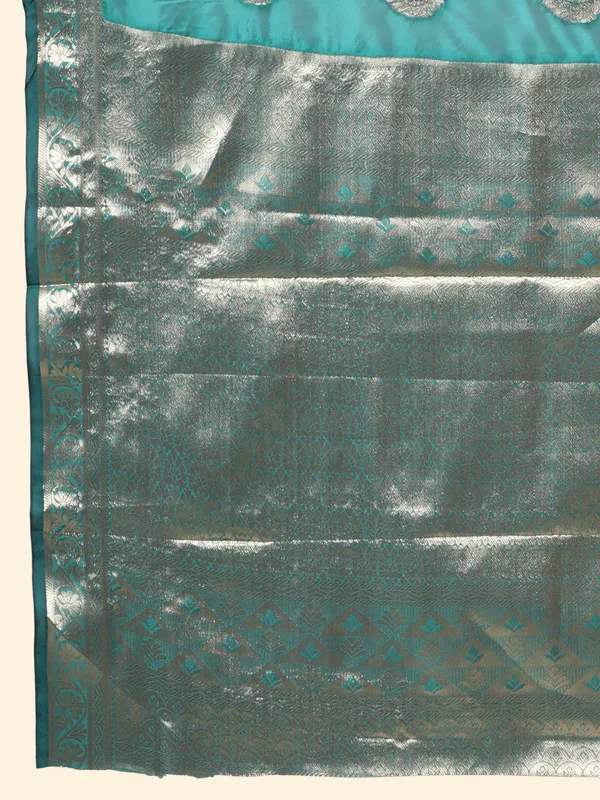 Teal_Blue_Organza_Silk_With_Beautiful_Gold_Zari_Weaving_With_Rich_Pallu_Saree