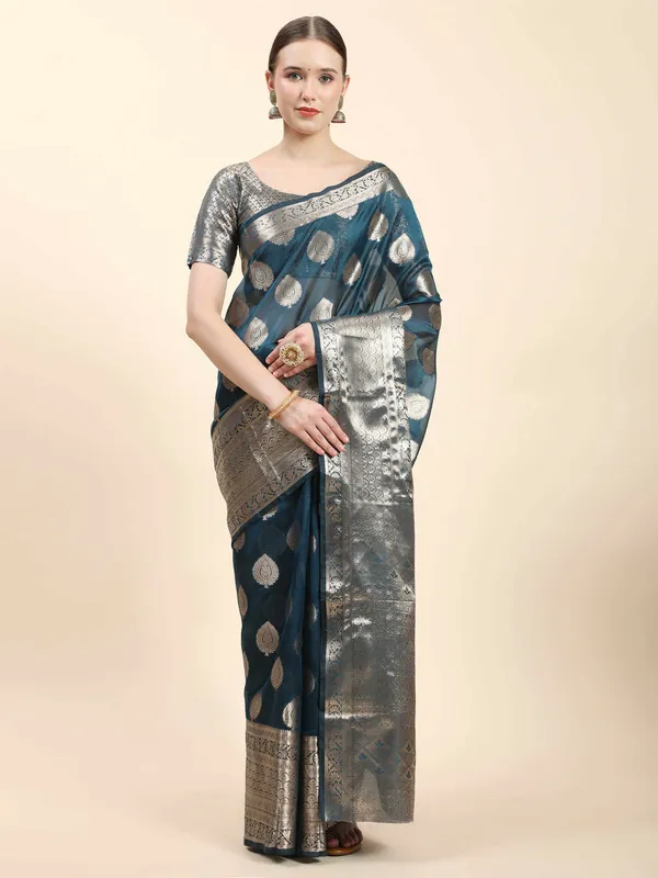 Blue_Organza_Silk_With_Beautiful_Gold_Zari_Weaving_With_Rich_Pallu_Saree