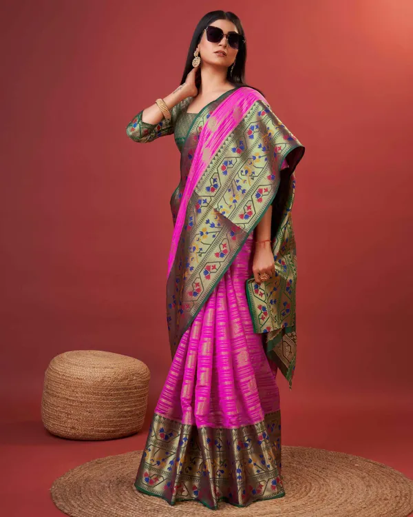 Pink_Pure_Lichi_Silk_With_Beautiful_Gold_Zari_Weaving_With_Heavy_Rich_Pallu_Saree