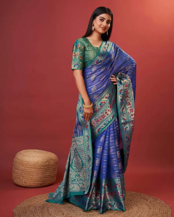 Royal_Blue_Pure_Lichi_Silk_With_Beautiful_Gold_Zari_Weaving_With_Heavy_Rich_Pallu_Saree