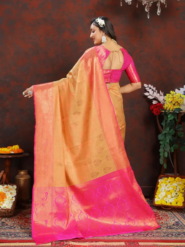 Orange_Lichi_Silk_With_Beautiful_Gold_And_Silver_Zari_Weaving_With_Rich_Pallu_Saree