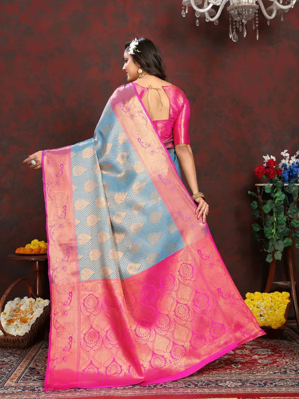Sky_Blue_Lichi_Silk_With_Beautiful_Gold_And_Silver_Zari_Weaving_With_Rich_Pallu_Saree