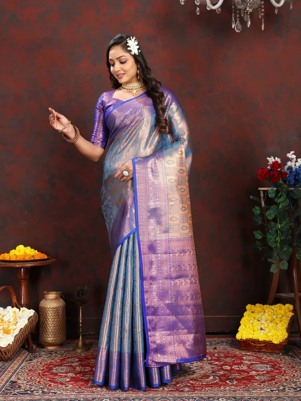 Blue_Lichi_Silk_With_Beautiful_Gold_And_Silver_Zari_Weaving_With_Rich_Pallu_Saree