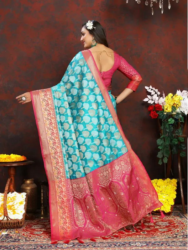 Sky_Blue_Soft_Organza_Silk_With_Meenakari_Weaving_Design_Pallu_Saree