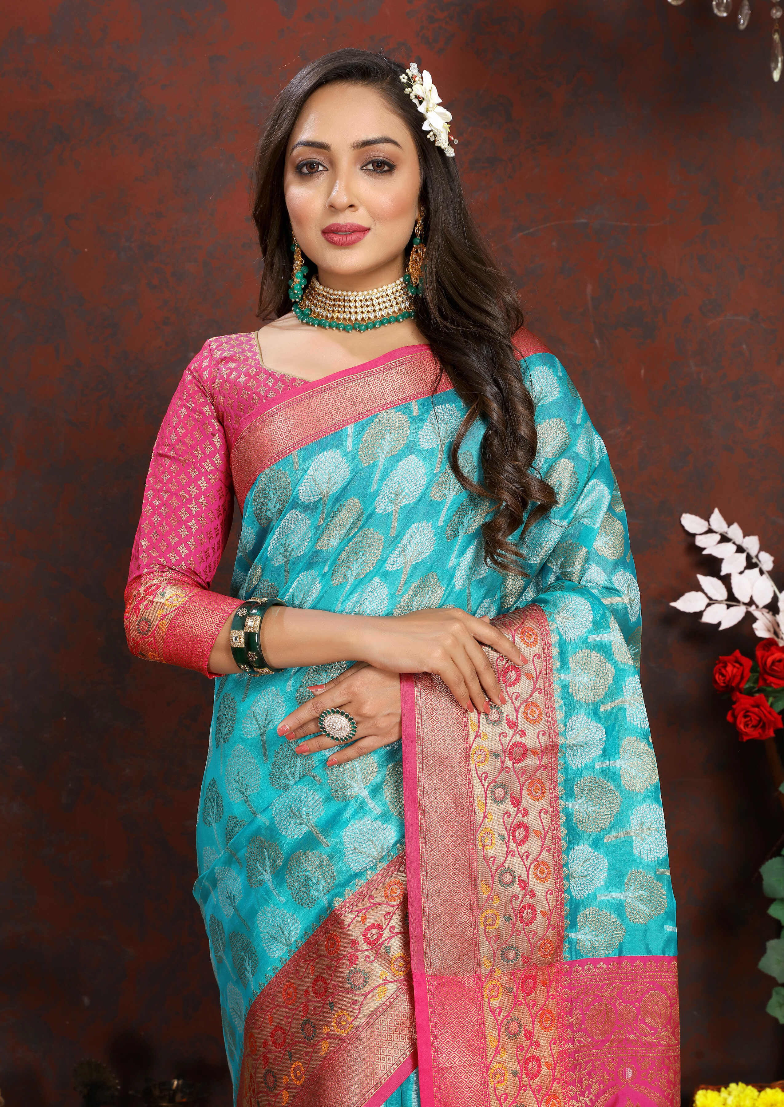 Sky_Blue_Soft_Organza_Silk_With_Meenakari_Weaving_Design_Pallu_Saree