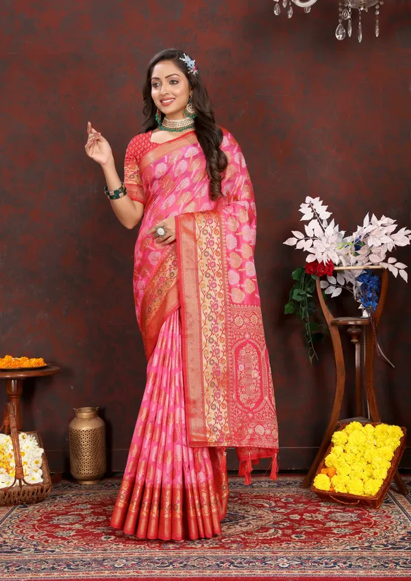 Peach_Soft_Organza_Silk_With_Meenakari_Weaving_Design_Pallu_Saree