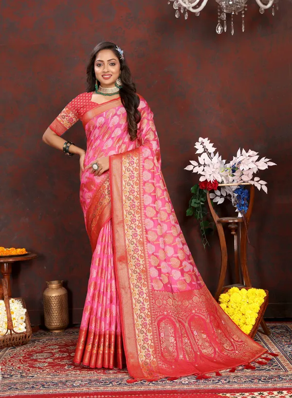 Peach_Soft_Organza_Silk_With_Meenakari_Weaving_Design_Pallu_Saree