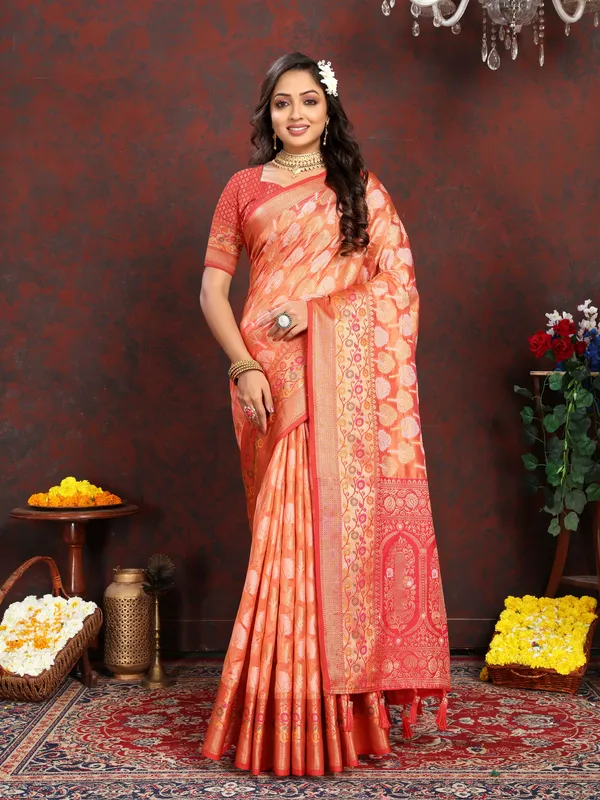 Orange_Soft_Organza_Silk_With_Meenakari_Weaving_Design_Pallu_Saree