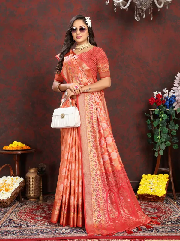 Orange_Soft_Organza_Silk_With_Meenakari_Weaving_Design_Pallu_Saree