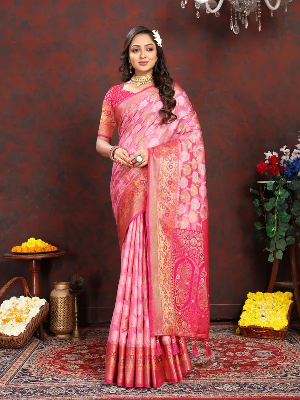 Pink_Soft_Organza_Silk_With_Meenakari_Weaving_Design_Pallu_Saree