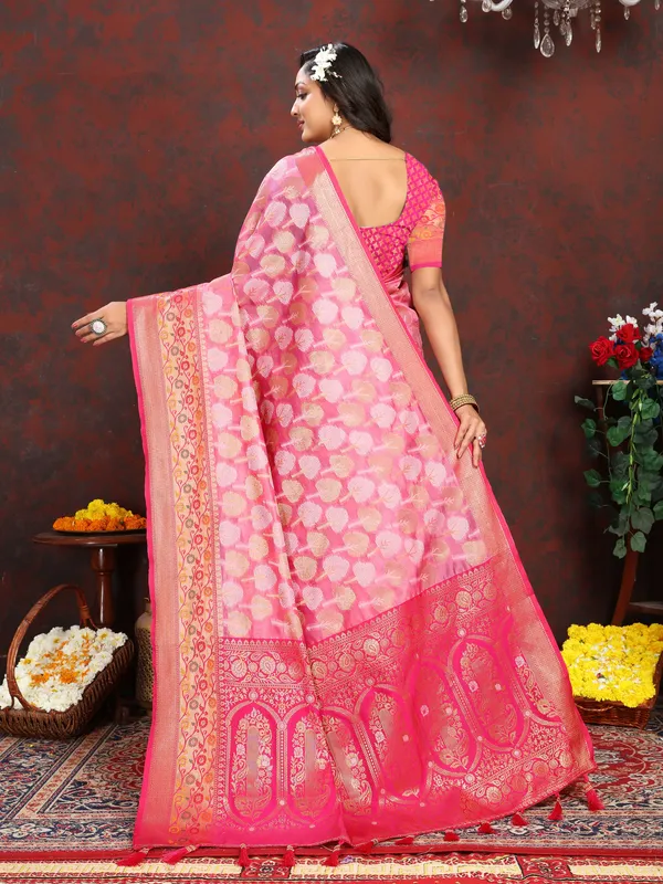 Pink_Soft_Organza_Silk_With_Meenakari_Weaving_Design_Pallu_Saree