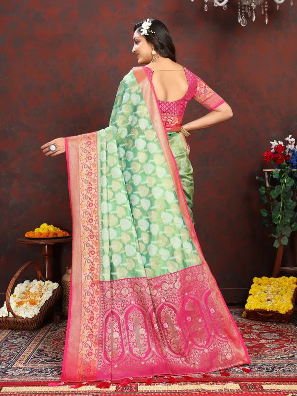 Pista_Green_Soft_Organza_Silk_With_Meenakari_Weaving_Design_Pallu_Saree