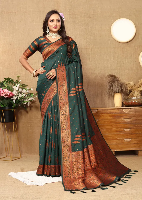 Olive_Green_Soft_Silk_With_Copper_Zari_Weaving_Design_And_Rich_Zari_Weaving_Pallu_Saree
