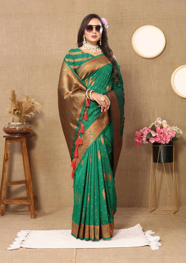 Green_Soft_Silk_With_Copper_Zari_Weaving_Design_And_Rich_Zari_Weaving_Pallu_Saree