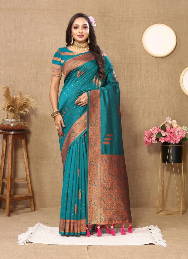 Peacoke_Blue_Soft_Silk_With_Copper_Zari_Weaving_Design_And_Rich_Zari_Weaving_Pallu_Saree