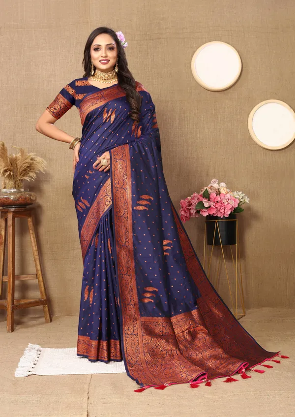 Navy_Blue_Soft_Silk_With_Copper_Zari_Weaving_Design_And_Rich_Zari_Weaving_Pallu_Saree