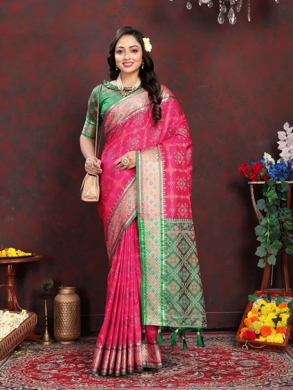 Pink_Soft_Patola_Silk_With_Meenakari_Zari_Weaving_Patterns_And_Rich_Zari_Weaving_Pallu_Saree