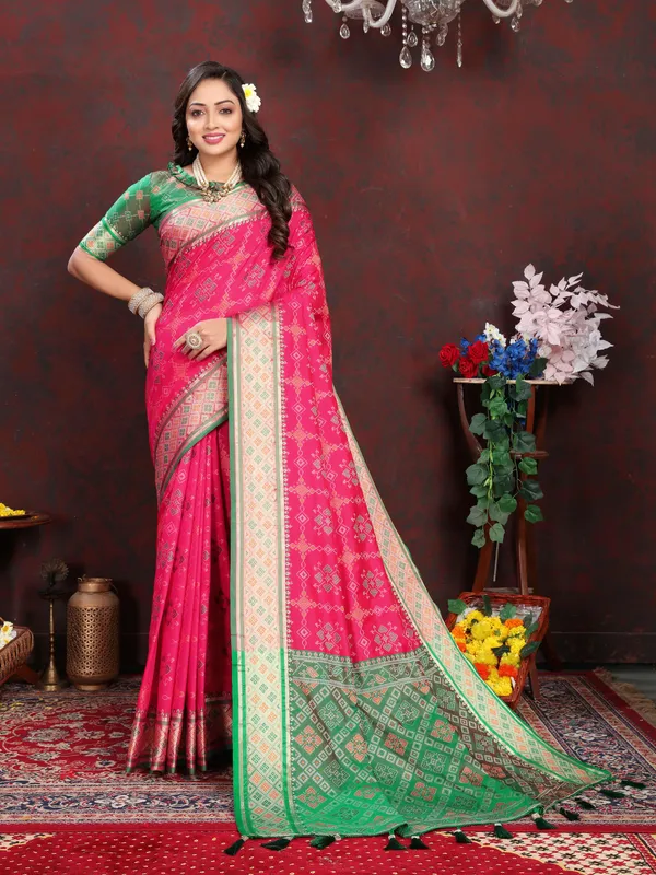 Pink_Soft_Patola_Silk_With_Meenakari_Zari_Weaving_Patterns_And_Rich_Zari_Weaving_Pallu_Saree