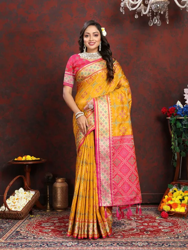 Yellow_Soft_Patola_Silk_With_Meenakari_Zari_Weaving_Patterns_And_Rich_Zari_Weaving_Pallu_Saree