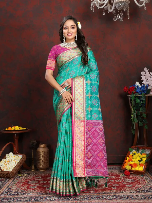 Green_Soft_Patola_Silk_With_Meenakari_Zari_Weaving_Patterns_And_Rich_Zari_Weaving_Pallu_Saree