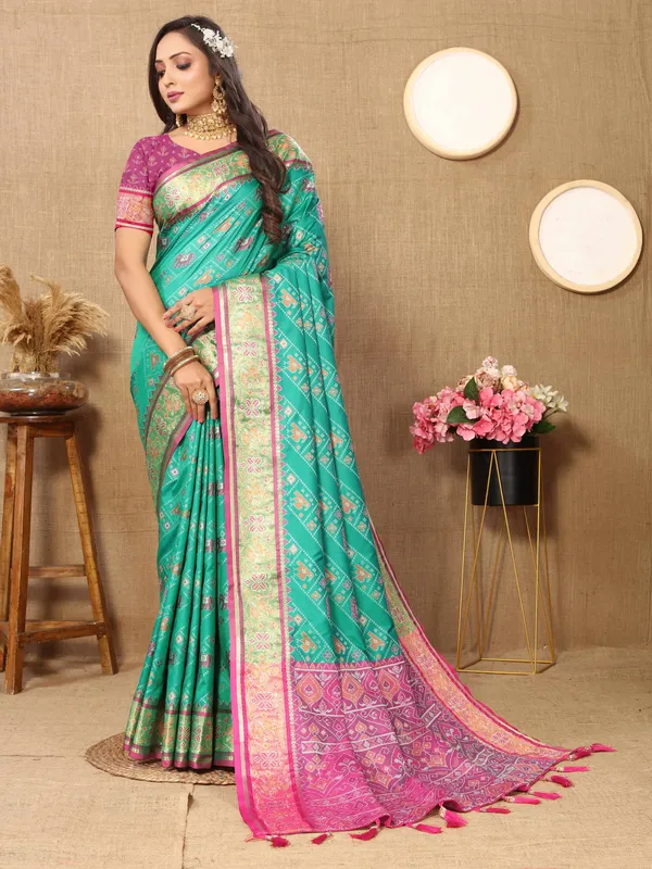 Green_Soft_Patola_Silk_With_Meenakari_Zari_Weaving_Patterns_And_Rich_Zari_Weaving_Pallu_Saree