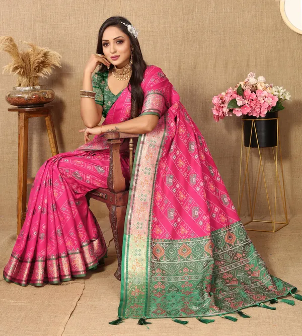 Pink_Soft_Patola_Silk_With_Meenakari_Zari_Weaving_Patterns_And_Rich_Zari_Weaving_Pallu_Saree
