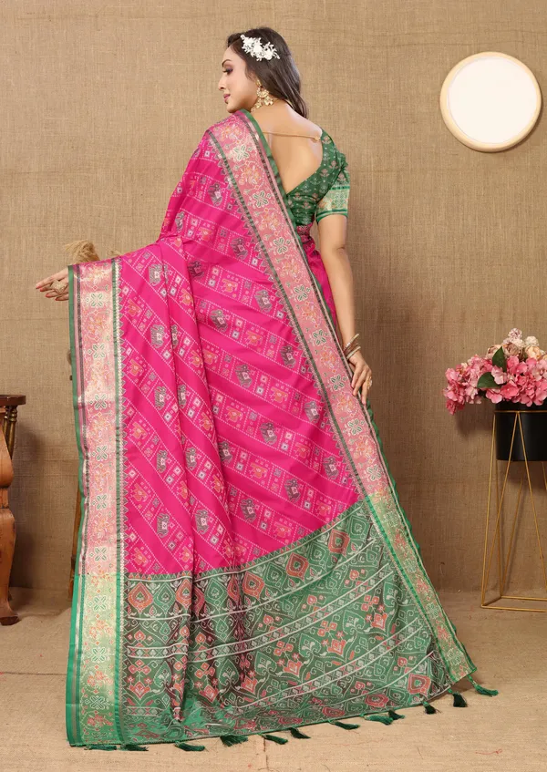Pink_Soft_Patola_Silk_With_Meenakari_Zari_Weaving_Patterns_And_Rich_Zari_Weaving_Pallu_Saree