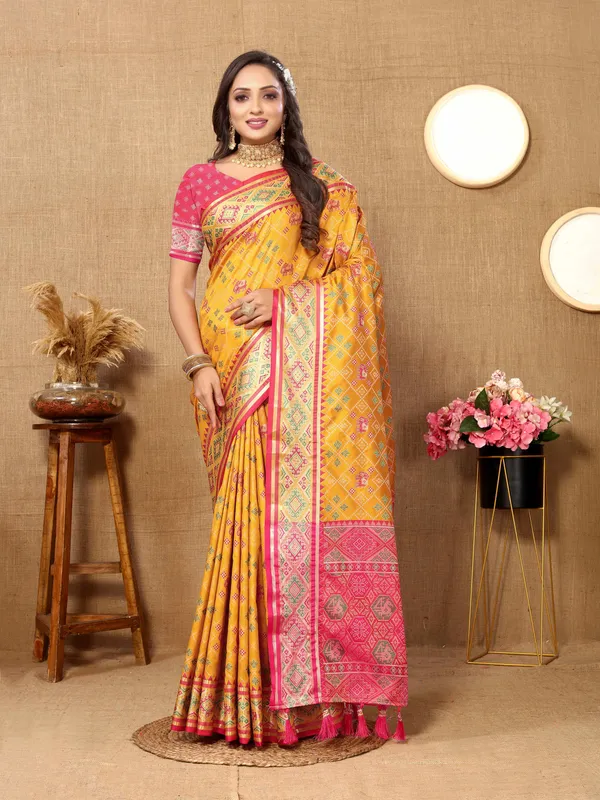 Yellow_Soft_Patola_Silk_With_Meenakari_Zari_Weaving_Patterns_And_Rich_Zari_Weaving_Pallu_Saree
