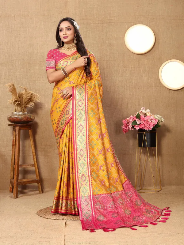 Yellow_Soft_Patola_Silk_With_Meenakari_Zari_Weaving_Patterns_And_Rich_Zari_Weaving_Pallu_Saree