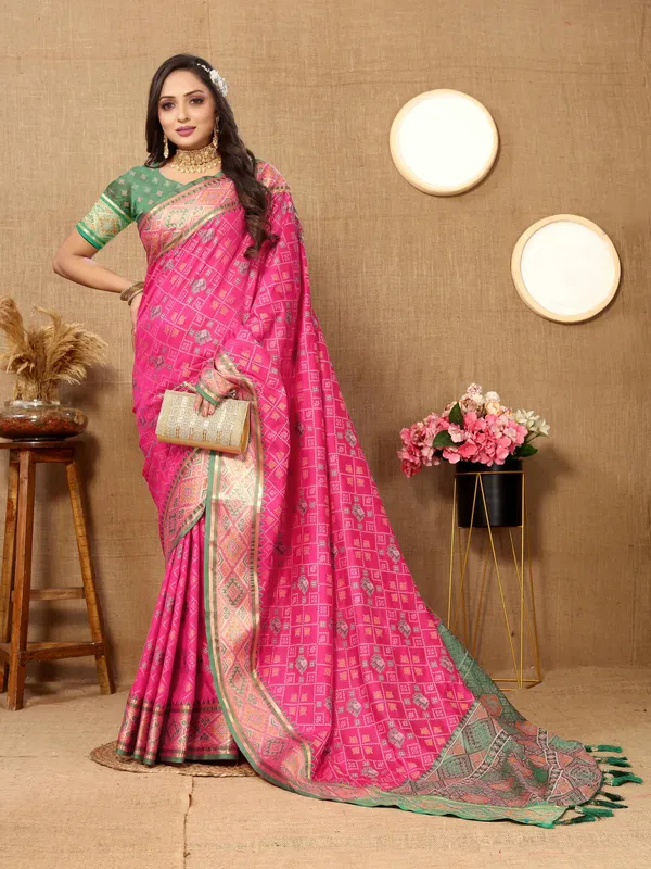 Pink_Soft_Patola_Silk_With_Meenakari_Zari_Weaving_Patterns_And_Rich_Zari_Weaving_Pallu_Saree