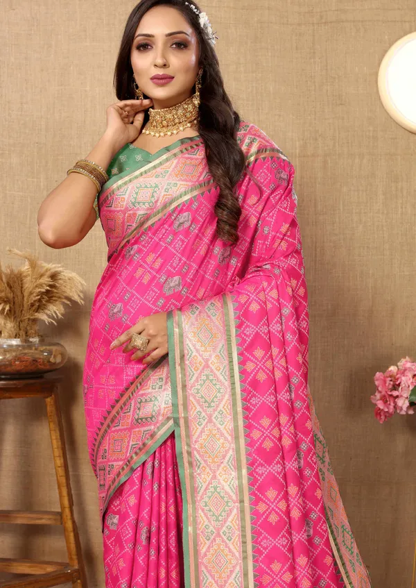 Pink_Soft_Patola_Silk_With_Meenakari_Zari_Weaving_Patterns_And_Rich_Zari_Weaving_Pallu_Saree