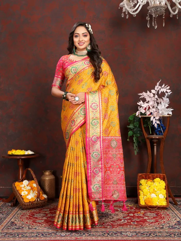 Gold_Soft_Patola_Silk_With_Meenakari_Zari_Weaving_Patterns_And_Rich_Zari_Weaving_Pallu_Saree