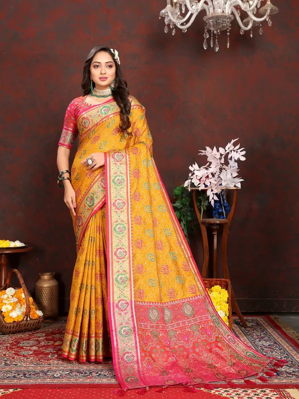 Gold_Soft_Patola_Silk_With_Meenakari_Zari_Weaving_Patterns_And_Rich_Zari_Weaving_Pallu_Saree