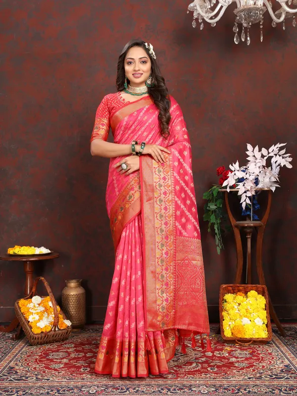 Red_Soft_Organza_Silk_With_Meenakari_Weaving_Design_Pallu_Saree