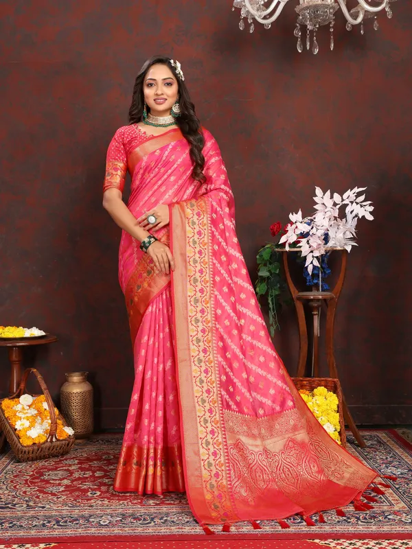Red_Soft_Organza_Silk_With_Meenakari_Weaving_Design_Pallu_Saree